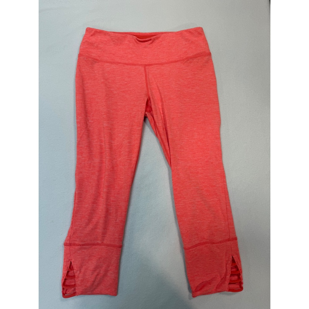 Prana Women Coral Heathered Cropped Yoga Leggings Strappy Hem Size‎ Medium